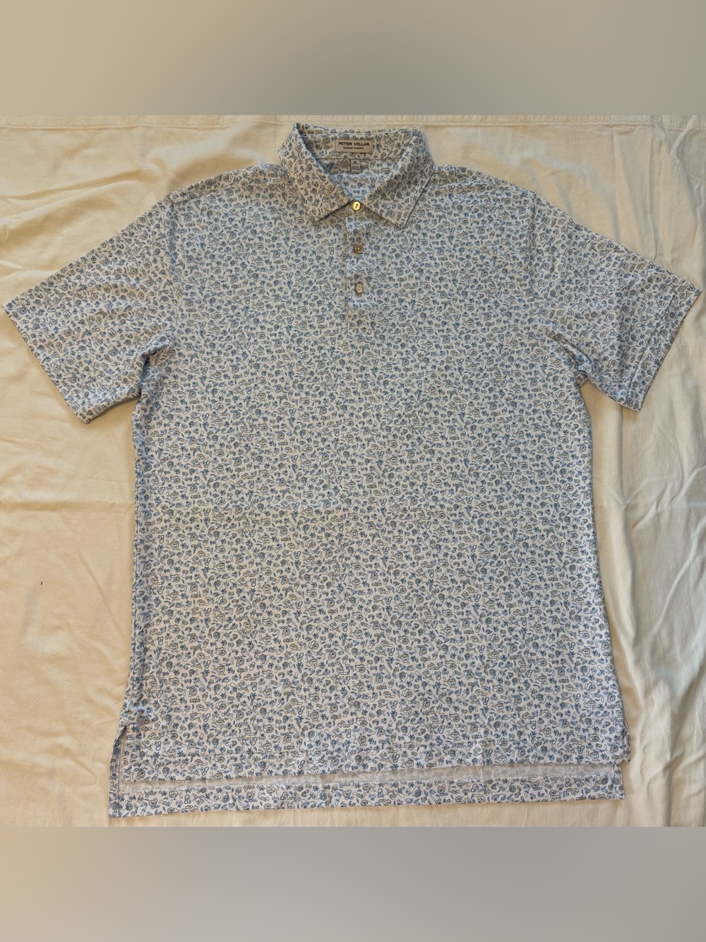 Peter Millar Summer Comfort Polo Men Medium White Blue Mardi Gras Print